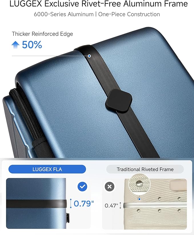 LUGGEX Top Opening Checked Luggage 26 Inch, FLA Aluminum Frame Trunk Style Luggage, Polycarbonate Hard Shell Suitcase (FX-Enhance, Blue, 80L)