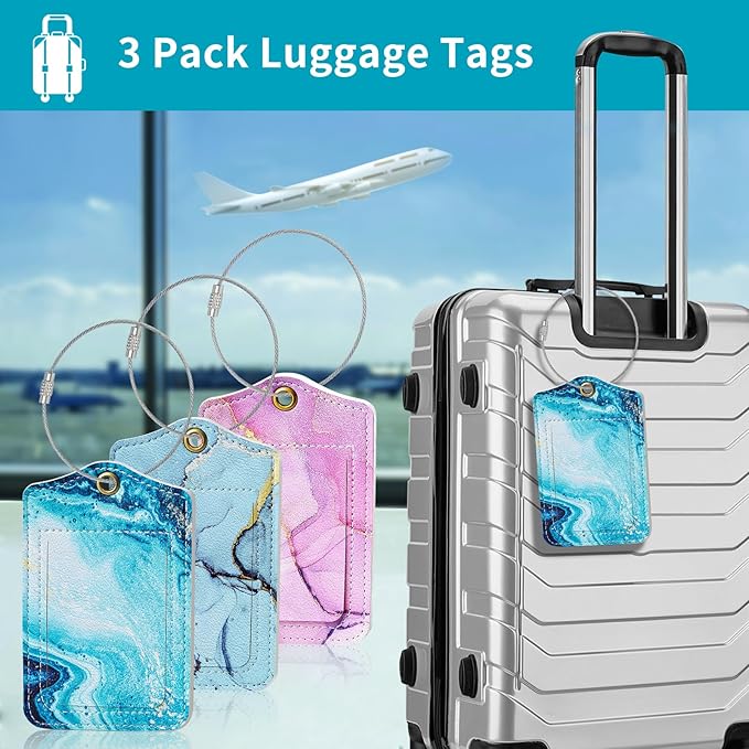Fishent Luggage Tag, 3 Pack Travel Cruise Luggage Tags for Suitcases, Cute Suitcase Tags Identifiers Bag Tags with Privacy Flap, Baggage Name Tag for Women Men Luggage Backpack Handbag School Bag