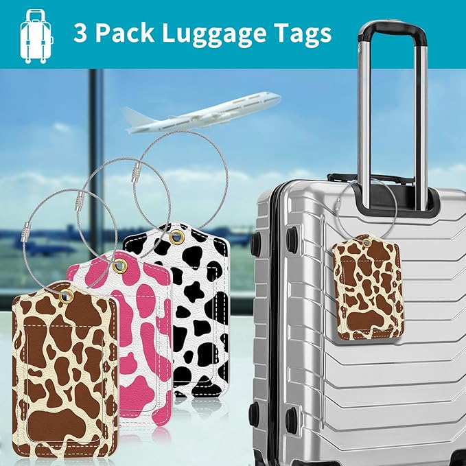 Luggage Tag, 3 Pack Travel Cruise Luggage Tags for Suitcases, Cute Suitcase Tags Identifiers Bag Tags with Privacy Flap, Baggage Name Tag for Women Men Luggage Backpack Handbag School Bag