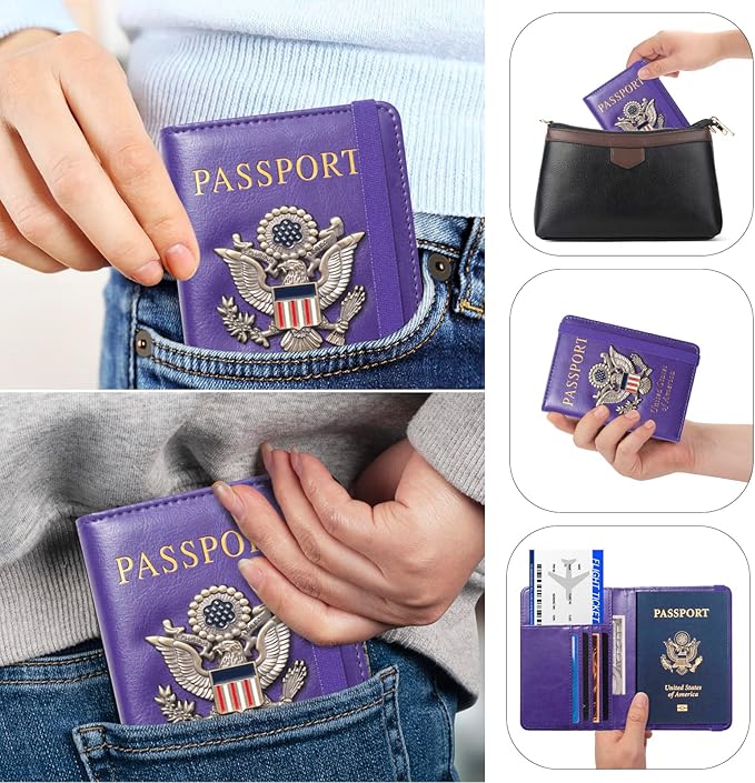 Premium Passport Holder for Travel, RFID Blocking Passport Cover Slim, Durable & Travel-Friendly, Passport Wallet Keep Your Documents Safe & Organized (Purple)