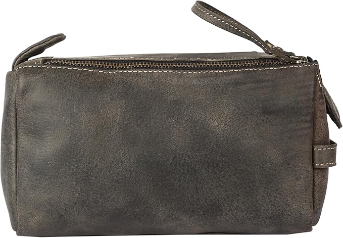 KomalC Premium Buffalo Leather Toiletry Bag for Men & Women With Water resistant Lining, Grooming Travel Pouch, Unisex Wash Bag for Toiletries, Gifts for Men and Women