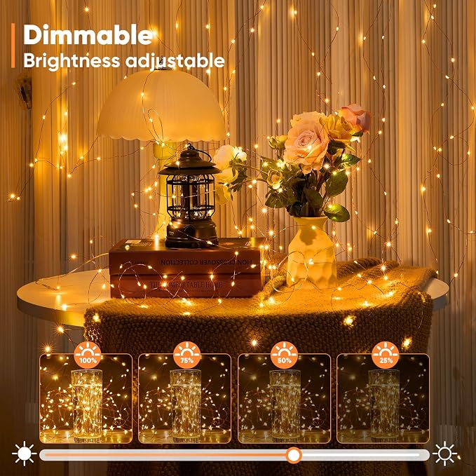 Ariceleo 2 Pack 16.4 Ft. Battery Operated Outdoor String Lights with Remote & Timer, LED Warm White Fairy Lights, Waterproof Twinkle Lights for Bedroom, Dorm, Mason Jar, Wedding, Party, Christmas