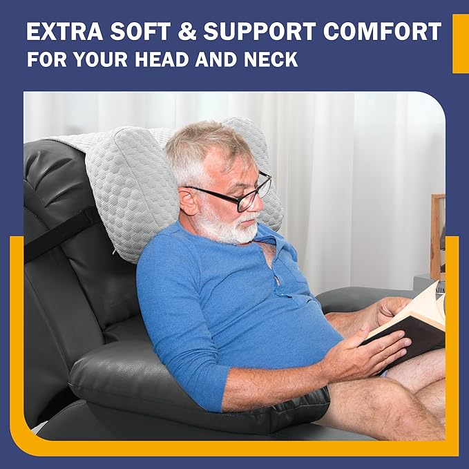 BALAPET Shredded Memory Foam Neck Pillow for Recliners, Ergonomic Headrest Cushion for Neck Pain Relief and Cervical Support, Suitable for Side Sleeping at Home and Office, Patent Pending(Gray)