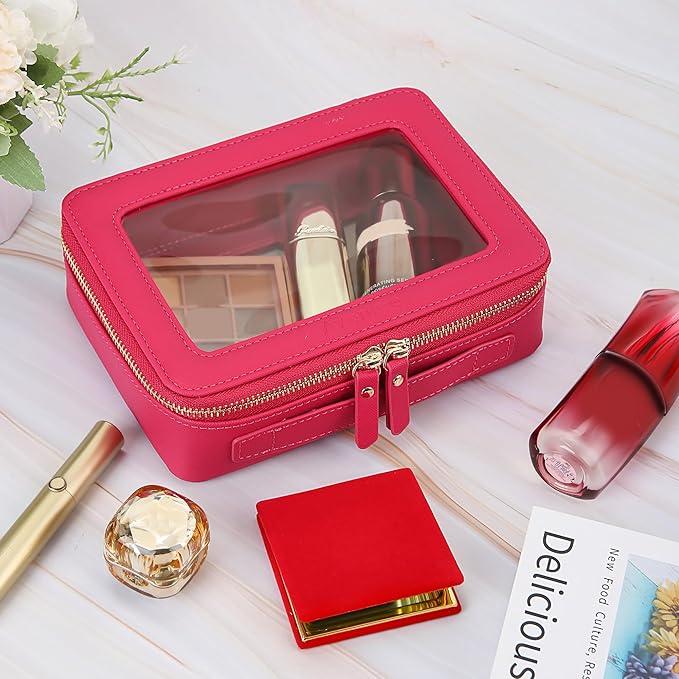 Aveniee Clear Makeup Bag Organizer,Travel Toiletry Bag for Women,Waterproof Cosmetic Pouch with Zippers,Car Accessories Organizers and Storage Case,Hotpink,Medium Classic