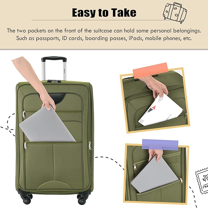 Merax Suitcase Set Softside 3-Piece Expandable Luggage with TSA Lock Spinner Wheels Lightweight Upright Luggage (22/26/30 IN,Army Green)