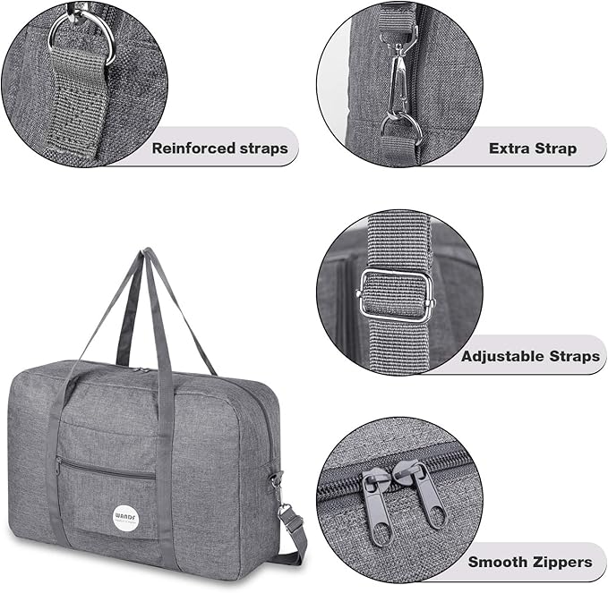 WANDF For Spirit Airlines Personal Item Bag 18x14x8 Travel Duffel Bag Underseat Foldable Carry-on Luggage for Women