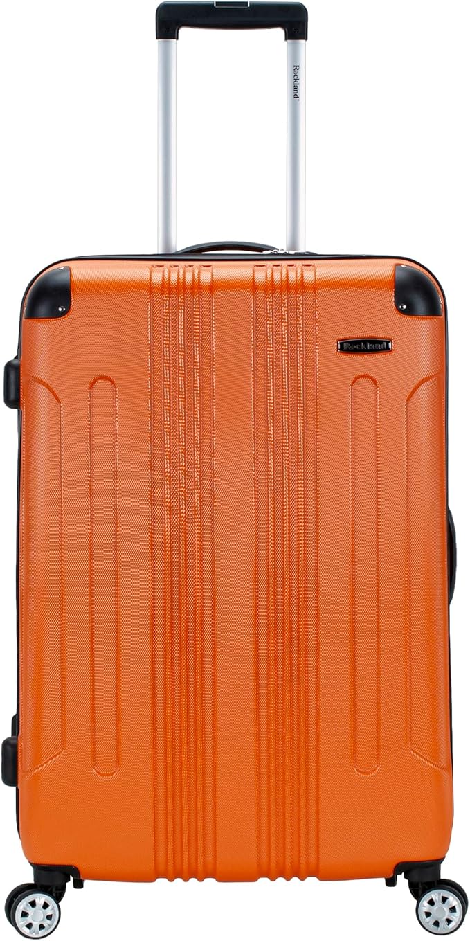 Rockland London Hardside Expandable Spinner Wheel Luggage, Orange, Checked-Large 28-Inch