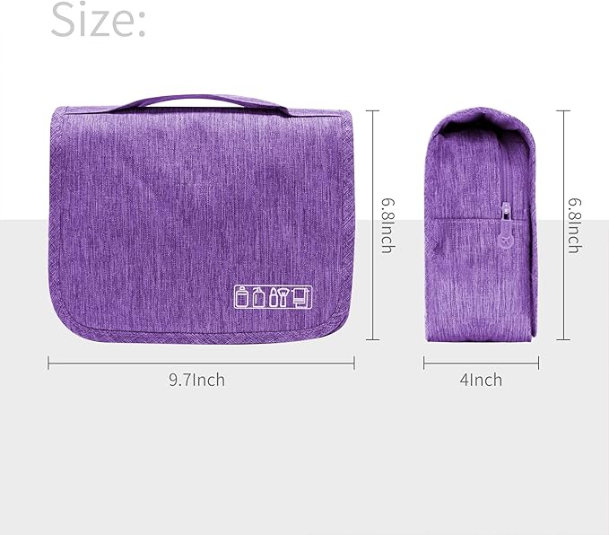 Large Capacity Toiletry Bag Travel Bag with Hanging Hook for Men and Women Waterproof Travel Cosmetic Bag Bathroom Storage Bag for Brushes Set, Full-Sized Shampoo, Toiletries, (Purple)
