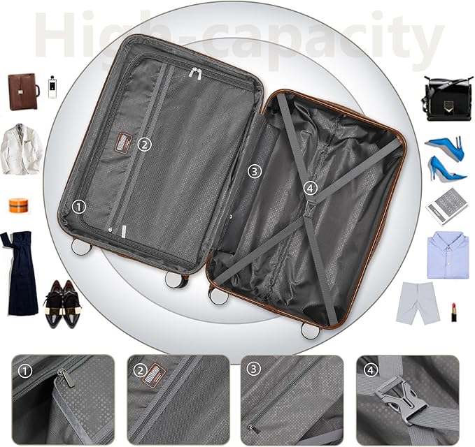 Cream 6 Piece Luggage Set Hard Shell - Expandable Suitcases with Spinner Wheels and Duffel Bags for Family Travel, Durable Carry On Luggage Sets with Lock for Women and Men