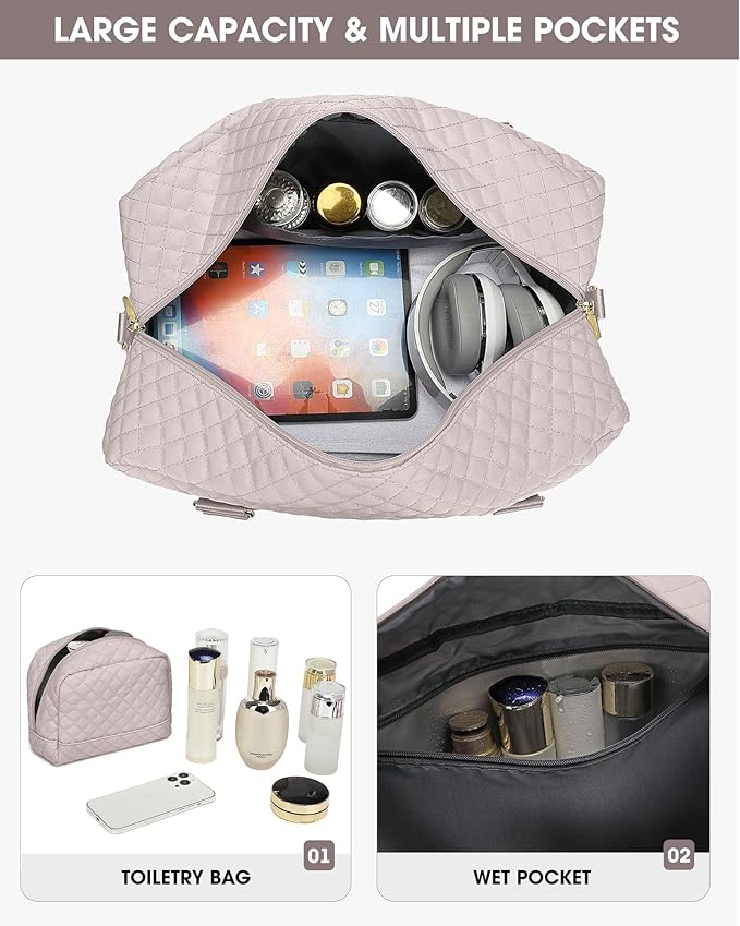 Weekender Bags for Women Travel Bag - Duffle Bag with Shoe Compartment Carry on Overnight Bag for Women Hospital Bags for Labor and Delivery 2Pcs Set Nude Pink