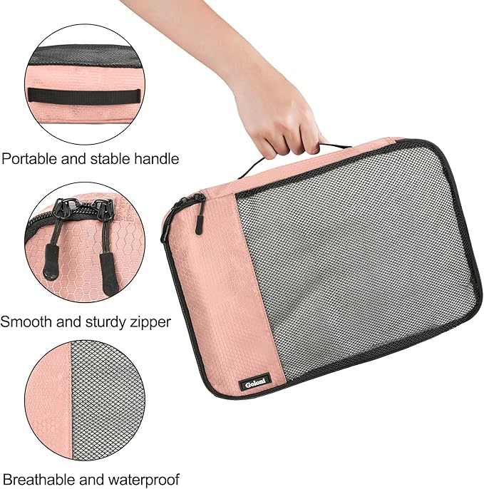 Packing Cubes for Travel Essentials,4 Set Packing Cubes for Suitcases,Lightweight Mesh Luggage Organizer Bag,Meat pink