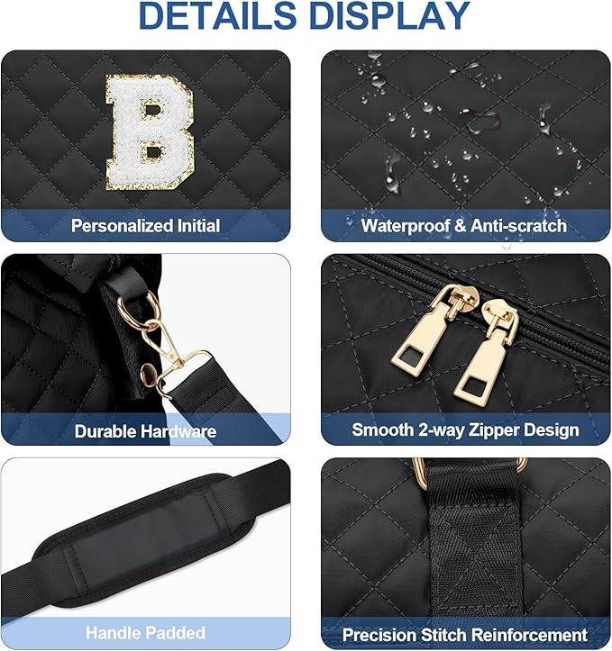Gifts for Women, Initial Travel Duffle Bag, Personalized Weekender Overnight Bags, Gift for Mom Friend College Girl Graduation Teacher（Black,B)