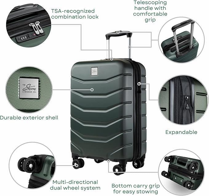 Skyway Luggage Silverton Hardside Collection – Lightweight Durable Suitcases with Wheels, Expandable Luggage for Travel Essentials with TSA Lock, 24-inch Medium Checked, Thyme