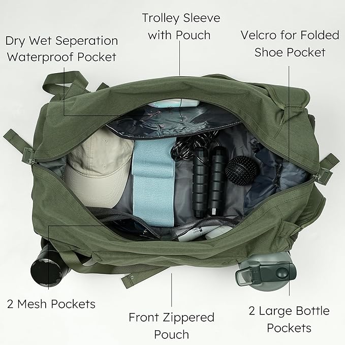 Gym Bag for Men with Shoes Compartment and Wet Pocket Convertible Duffle Bag and Gym Backpack Waterproof Sports Bags for Men with 2 Bottle Holders Weekender Overnight Bag-Dark Green