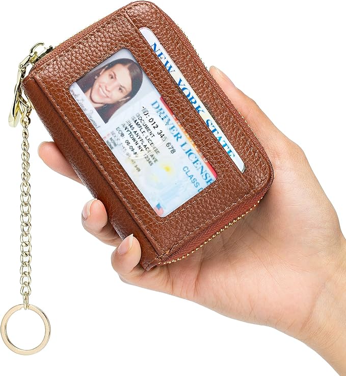 imeetu RFID Credit Card Holder, Small Leather Zipper Card Case Wallet for Women