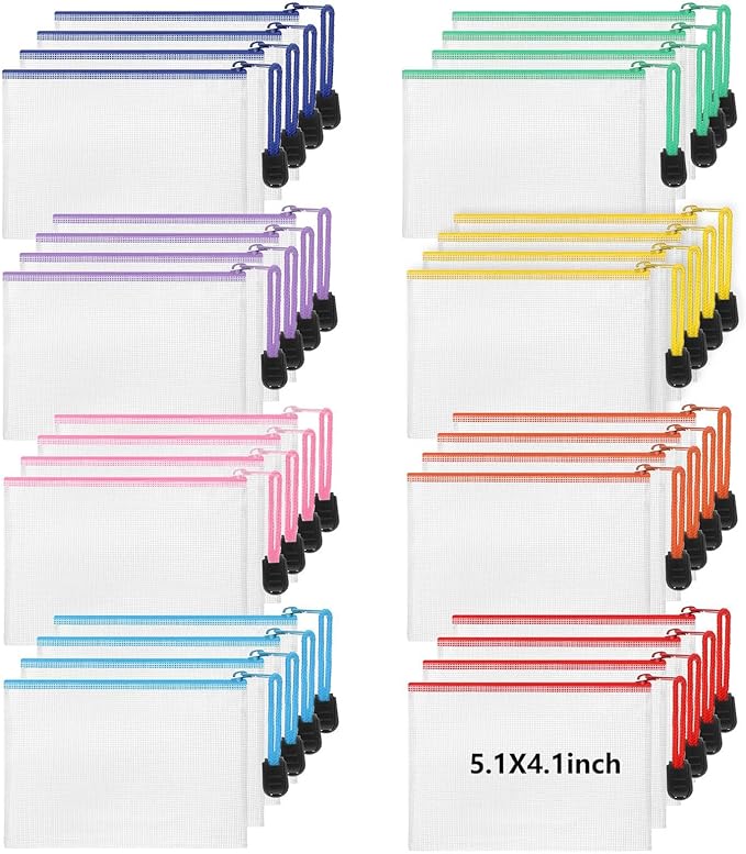 Jetec 32 Pcs Mesh Zipper Bags Toy Storage Bikini Organizer Bag Bolsas Para Guardar Trajes De Bano Waterproof Zipper Reusable Pouch Puzzle Multipurpose for Storage Office(Cute Color,5.1 x 4.1 Inch)