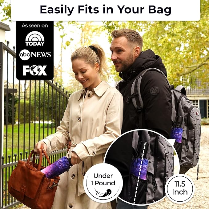 TUMELLA Strongest Windproof Travel Umbrella (Compact, Superior & Beautiful), Small, Wind-Tested, Light & Portable, Automatic Folding Rain Umbrella, Durable Premium Grip, Fits Car and Backpack
