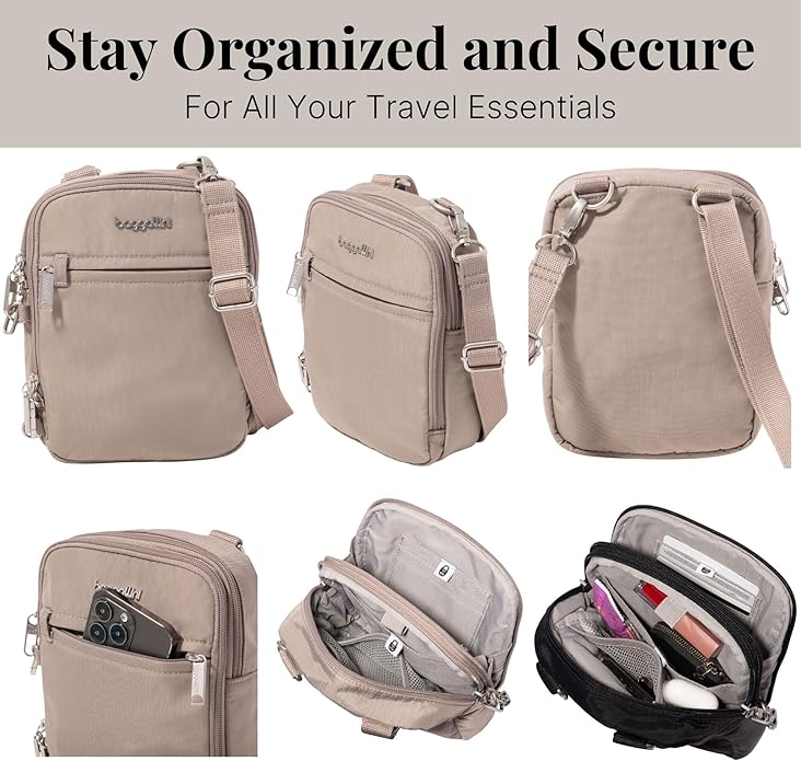 Baggallini Securtex® Anti-theft Mini Everything Crossbody Bag, 6.3"x8.25" Rfid, Locking Zippers & Cut-resistant Strap