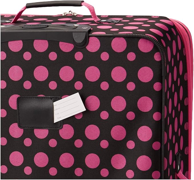 Rockland Fashion Softside Upright Luggage Set, Black/Pink Dot, 4-Piece (14/19/24/28)