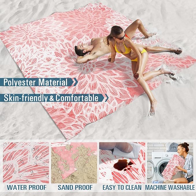 Famstar Beach Blanket Sandproof Waterproof 78''×81''1-5 Adults Oversized,Compact Lightweight Durable Beach Mat for Travel Camping Hiking Picnic Blanket