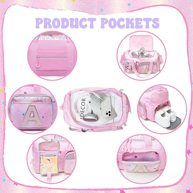 Kids Duffle Bag Girls Travel Bag for Kids Overnight Bag for Girls Dance Bag for Girl Weekender Bag Kid Gym Bag with Shoe Compartment for Travel