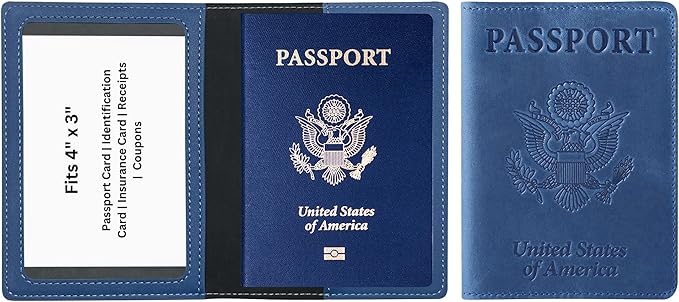 Ciana Passport Holder for Travel – PU Leather Passport Cover and Card Holder for Men & Women – Slim Passport Holder with Card Protector Slot, Travel Must Haves (Light Blue)
