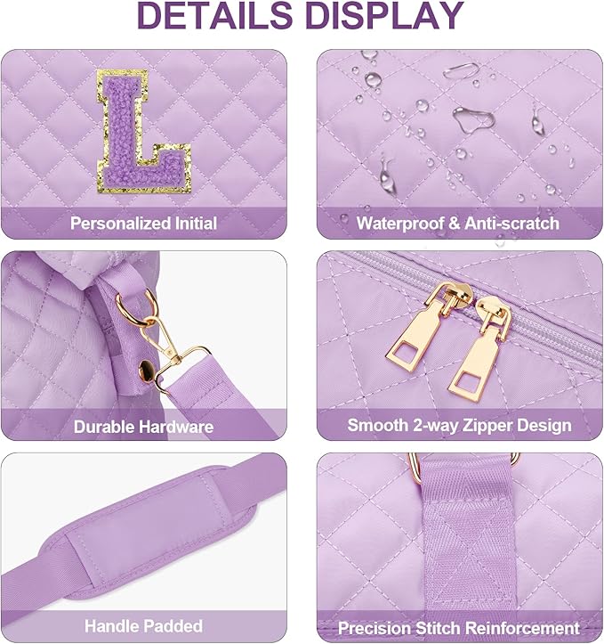 Gifts for Teen Girl, Initial Travel Duffle Bag, Personalized Women Weekender Overnight Bags, Gift for Daughter Kid Mom Friend College Girl Graduation Teacher（Purple,L)