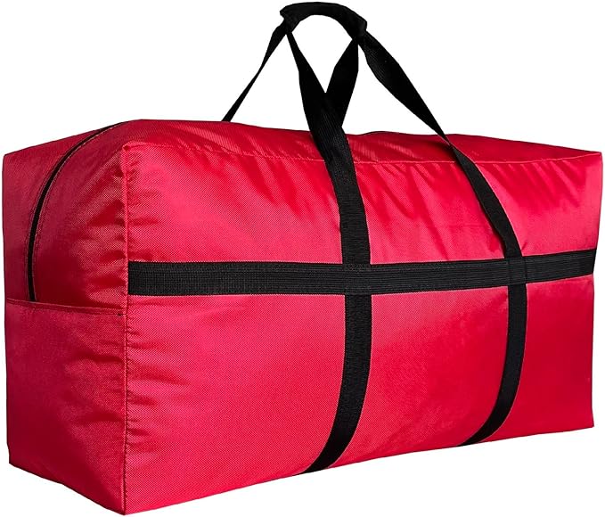 Extra Large Storage Duffle Bag with Zippers and Handles, Big Foldable Duffle Bag for Travel Red 60L