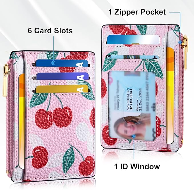 Tipmile Credit Card Holder for Women Slim Minimalist Front Pocket RFID Blocking Wallet Small Compact Card Case with ID Window, Cherry Berry