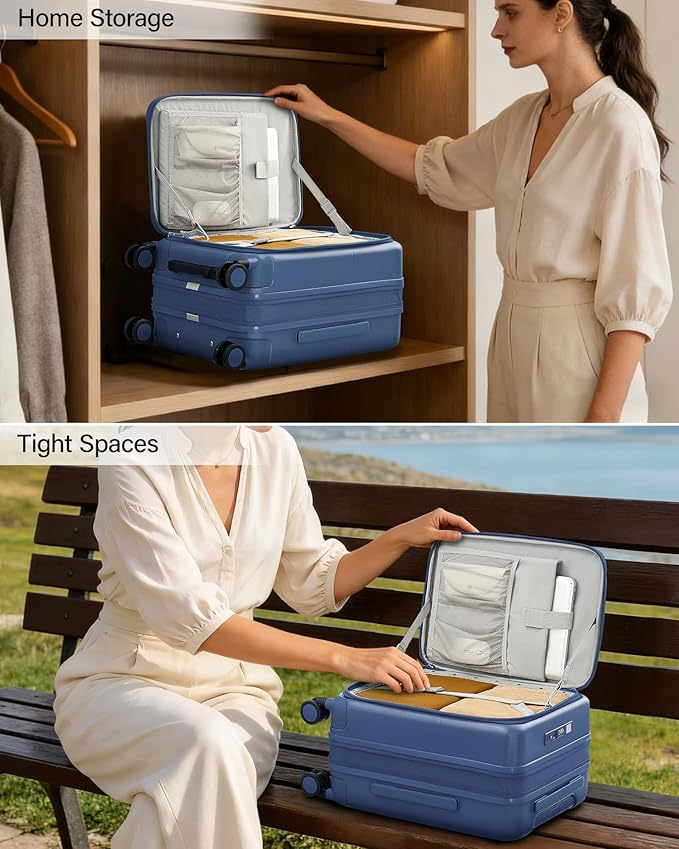 Hanke 20 Inch Expandable Carry On Luggage with Cup Holder 22x14x9 Airline Approved, Top Opening Hard Shell Suitcases with Wheels, Carry-On Travel Suitcase Trunk Luggage with Lock, Interstellar Blue