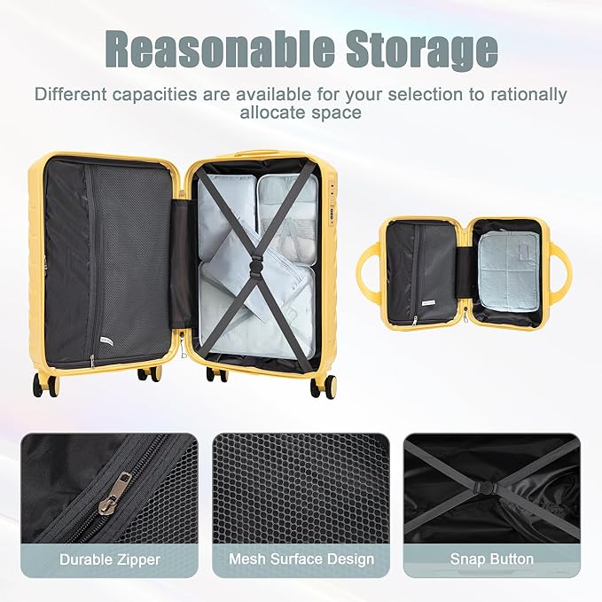 Hardshell Luggage, Lightweight Durable ABS Suitcase with Spinner Wheel, 14/20