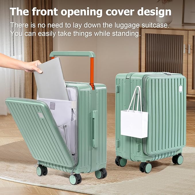 Joyway Hardshell Carry on Luggage Airline Approved with Front Pocket, Lightweight Hardside 20 Inch Suitcase with Spinner Wheels and TSA Lock (Green, Carry on Luggage-20 In)