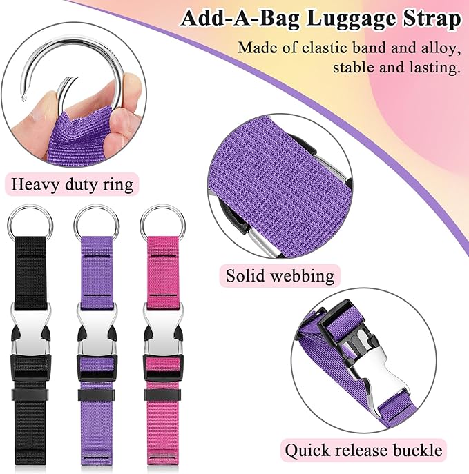Amylove 3 Pcs Add a Bag Luggage Straps Gripper Heavy Duty Jacket Valises Strap for Travel Belt with Buckle Adjustable Baggage