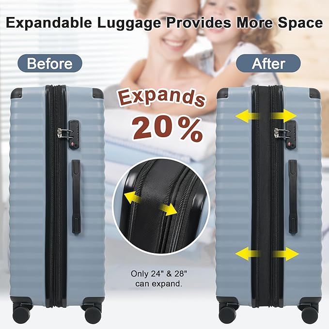 Merax Luggage Sets 5 Piece,Front Open Hardshell Expandable Suitcase with Spinner Wheels and Duffel Bags,Lightweight Carry on Luggage with USB Port and Cup Holder,20/24/28IN,Sky Blue