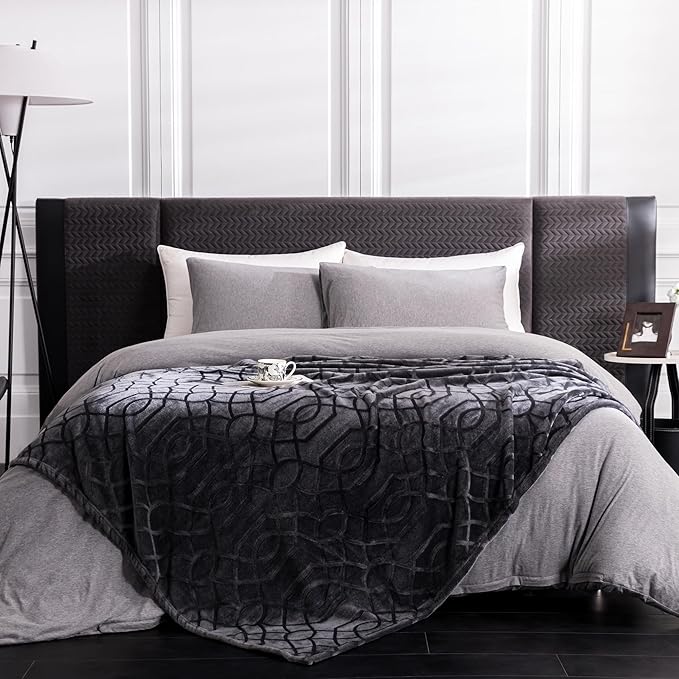 Soft Cozy Fleece Throw Blanket, 50x60 Inches – Lightweight Plush Blanket for Couch, Fuzzy 3D Jacquard Design, for Sofa, Bed & Travel - Dark Grey