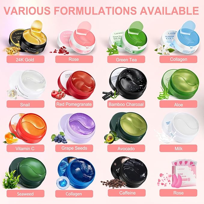 LAVONE Eye Mask - 30 Pairs Rose Under Eye Patches Skin Care Products,Eye Masks Skincare for Dark Circles and Puffiness, Reduce Wrinkles, Eye Bags and Fine Lines, for Women and Man - Pink