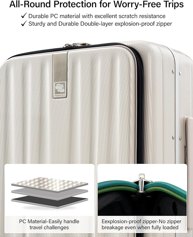 Hanke 26 Inch Large Luggage Suitcase Top Opening Aluminum Frame Travel Luggage Hard Shell Suitcases with Wheels for Woman Men.(Ivory white)