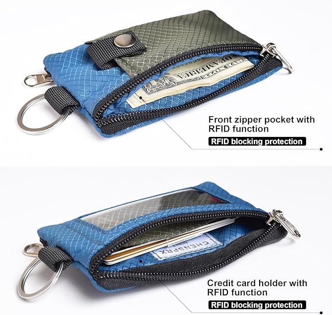 CHENSPRX Minimalist RFID Blocking Small Wallet with ID Window,WaterResistant Zip Id Case Wallet with Lanyard Keychain for Cards,Cash,Travel,Women,Men