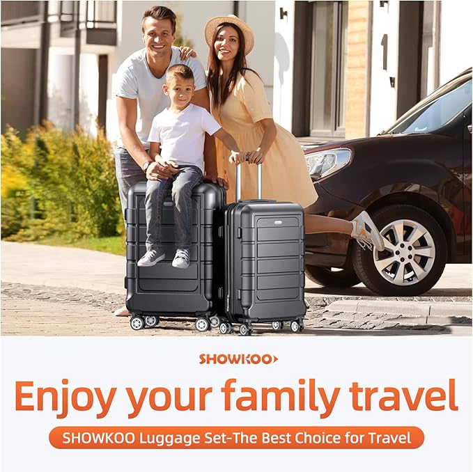 SHOWKOO Luggage Sets Expandable 100% PC Durable Suitcase Double Wheels TSA Lock Gray