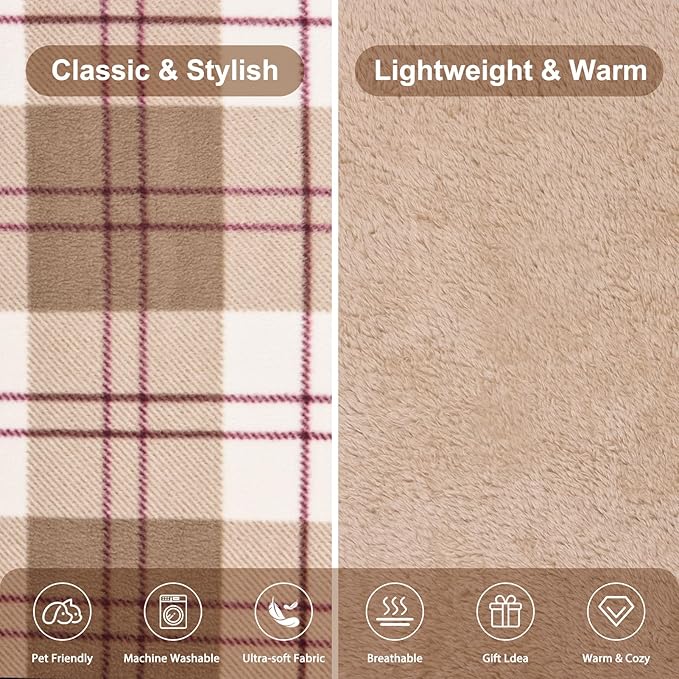 forestfish Wearable Blanket Compact Pillow 2-in-1, Flannel Lap Blanket Poncho with Button Plaid Throw Cushion for Home Office Sofa