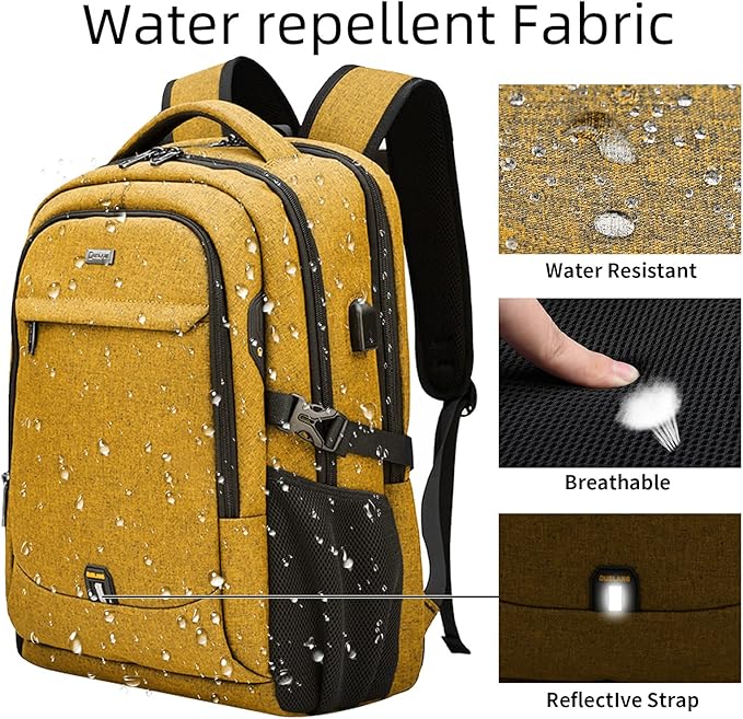DUSLANG 17 Inch Laptop Backpack for Travel Water Resistant College Backpack for Women Laptop Bag with USB Charging Port Work Backpack,Yellow