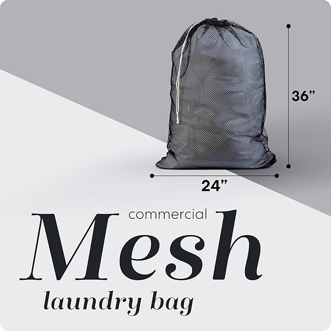 Handy Laundry Mesh Laundry Bags XL 24" x 36" – 2 Pack Heavy Duty, Durable, Machine Washable Drawstring Bags for Delicates, Laundry Hamper Liner, College Dorm, Travel, Storage – Black