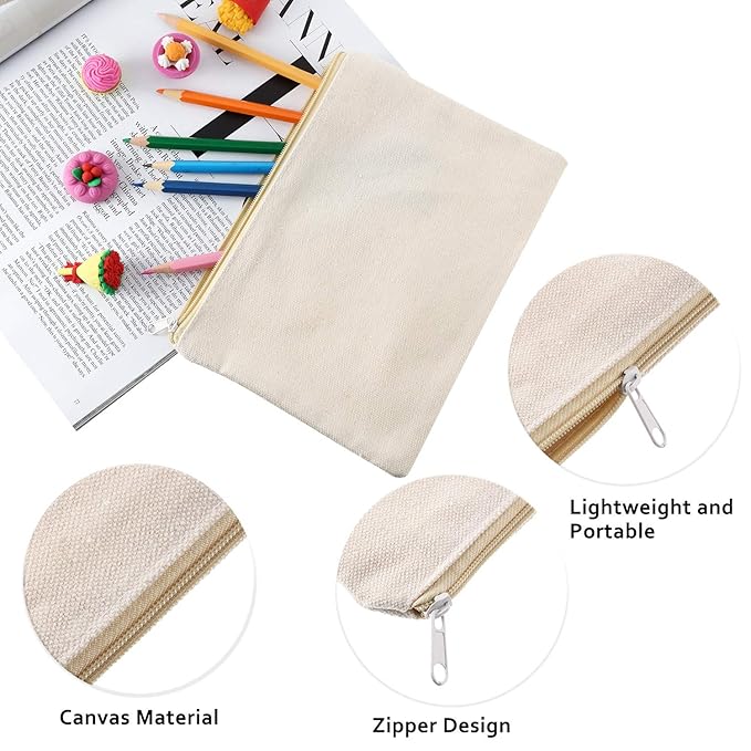 Frienda 12 Pieces Canvas Cosmetic Bag Multipurpose Cosmetic Pouch Zipper Makeup Bags Blank Make Up Purse for Women Travel Organize Storage, Multi Sizes