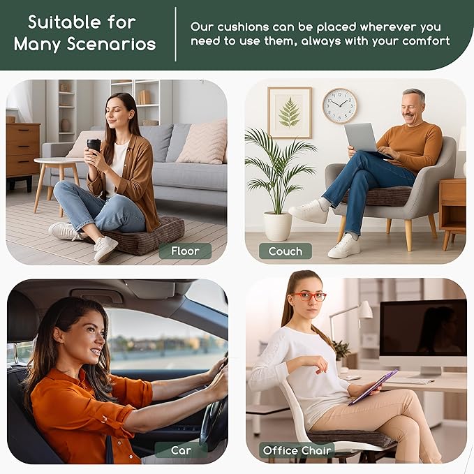 HIGOGOGO Tufted Corduroy Recliner Seat Cushion for Elderly, High Density Foam Large Square Seat Cushion for Recliner Chair, Floor Pillow, Office Chair, Car, No Pressure on Thighs, 20x20x4