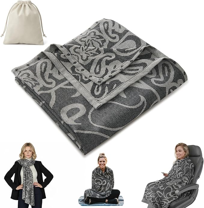 Travel Blanket Airplane - Ultra Soft & Lightweight Knit Design Compact Airplane Blanket,53x72 Inch,Stylish Travel Shawl Wraps for Flights,Office,Home Use,Travel Essentials & Gifts