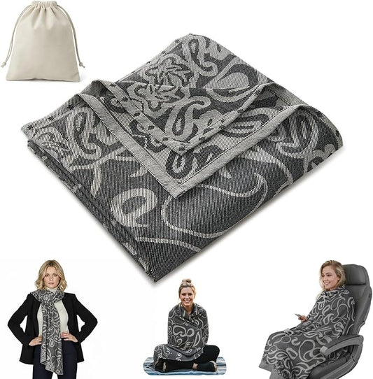 Travel Blanket Airplane - Ultra Soft & Lightweight Knit Design Compact Airplane Blanket,53x72 Inch,Stylish Travel Shawl Wraps for Flights,Office,Home Use,Travel Essentials & Gifts