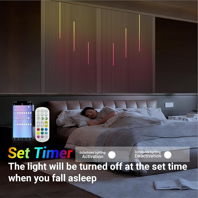 HAMRVL RGB+IC Smart Recessed Lighting Wall Panel Lights, 6PCS Slat Wall Lights with APP & Remote Control, Color Chasing, Music Sync, RGB Wall Lights for Wood Slat, Acoustic Panels (2*24+2*32+2*40 in)