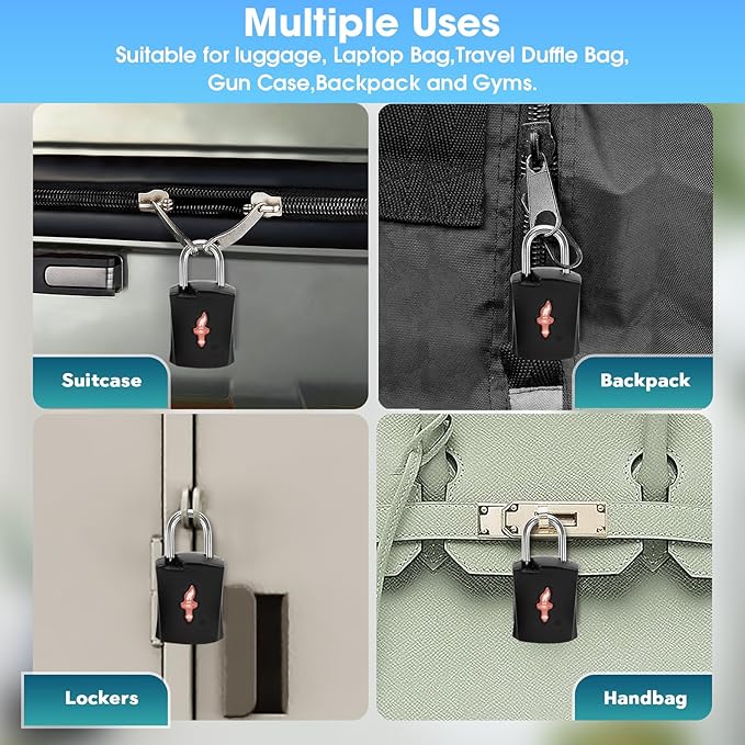 TSA Approved Locks (6-Pack) - Luggage Lock TSA Approved for Suitcases, Gym Lockers & School Backpacks | Ultra-Slim 1.5” ABS Travel Lock | Anti-Theft Secure