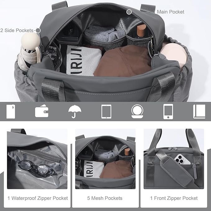Small Gym Bag for Women, Mini Crossbody Gym Duffle Bag with Wet Compartment, Carry on Gym Tote Bag for Workout Dance Sport Travel (Medium-Grey)