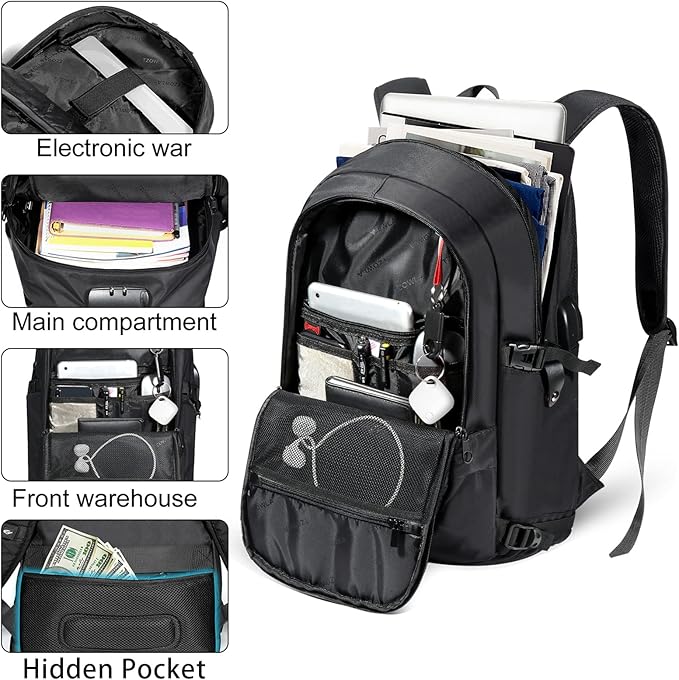Tzowla 35 Liter Anti Theft Backpack with Tracker Tag,Giant Tumbler Holder Pocket and Lock,15.6 Inch Laptop Backpack